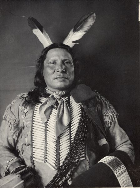 Portrait of Yankton Dakota man, Wanbliowe (Eagle Track). Part of Siouan (Sioux) and Yankton Tribes.
