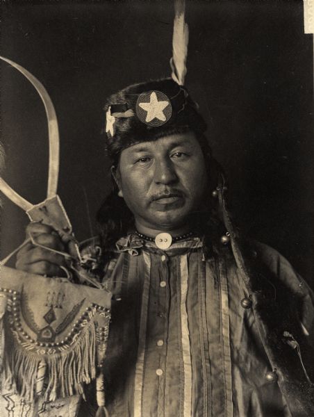 Studio portrait of Oto man, Wakan Dagre or God is Coming. Part of Siouan (Sioux) and Otoe Tribes.