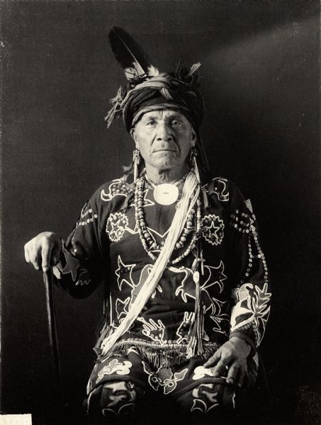 Studio portrait of Oto man, James Whitewater. Part of Siouan and Otoe Tribes.