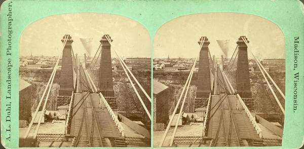 "Top view of Suspension Bridge," from the series "Niagara Falls and Suspension Bridge" as noted in his 1877 "Catalogue of Stereoscopic Views."