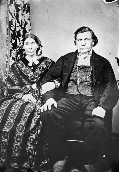Half of a double portrait of Ever or Iver B. Lund and wife, of Blue Mounds, Blue Valley. He was a tailor by trade. Note his withered left leg.