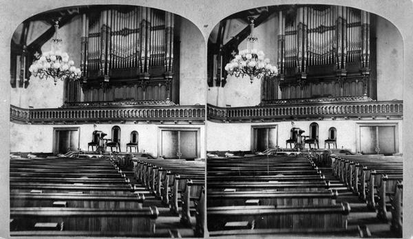 Interior view of the Congregational Church on West Washington Avenue in Madison.