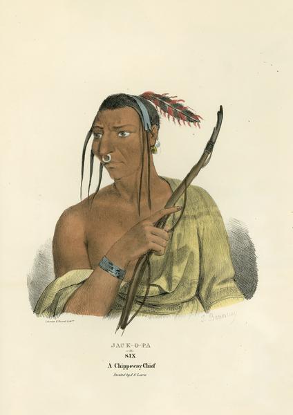 Jack-o-pa, or the Six, a Chippeway (Ojibwa) Chief. Hand-colored lithograph from the Aboriginal Portfolio.