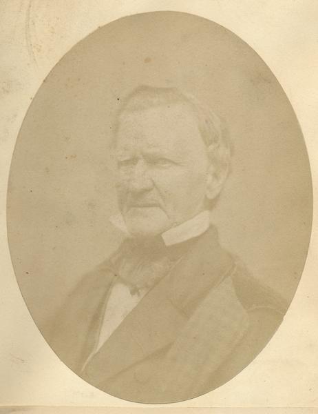 Quarter-length oval portrait of Ebenezer Childs.  He was born in the town of Barre, Worcester County, Massachusetts on April 3, 1798.  Childs arrived in Green Bay on May 9, 1820, and built Wisconsin's first framed house there for Judge James Doty in 1825.  Childs later resided in La Crosse, Wisconsin.