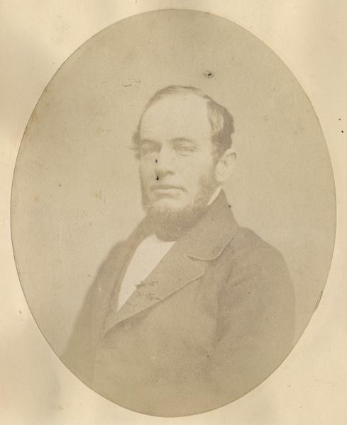 Quarter-length oval portrait of John Catlin.  He was born in Orwell, Vermont in 1803, and settled at Mineral Point, Wisconsin, in May of 1836. Catlin moved to Madison and was a clerk of the Supreme Court in 1836. He was later named Secretary of the Territory of Wisconsin on February 24, 1846.