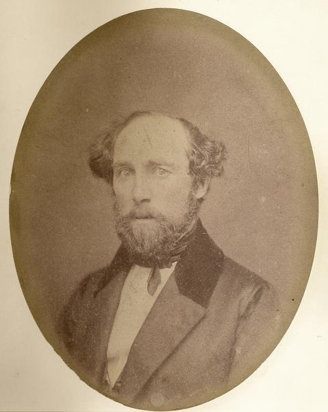 Quarter-length oval portrait of Jonathan Taylor.  He was born in Dayton, Ohio on September 12, 1814, and came to Wisconsin on February 22, 1837.