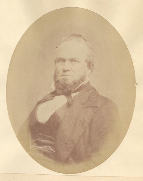 Quarter-length oval portrait of J. Gillet Knapp. He was born in New Lebanon, New York, on September 22, 1805. He came to Green Bay, Wisconsin, on November 20, 1825, and later resided in Madison.