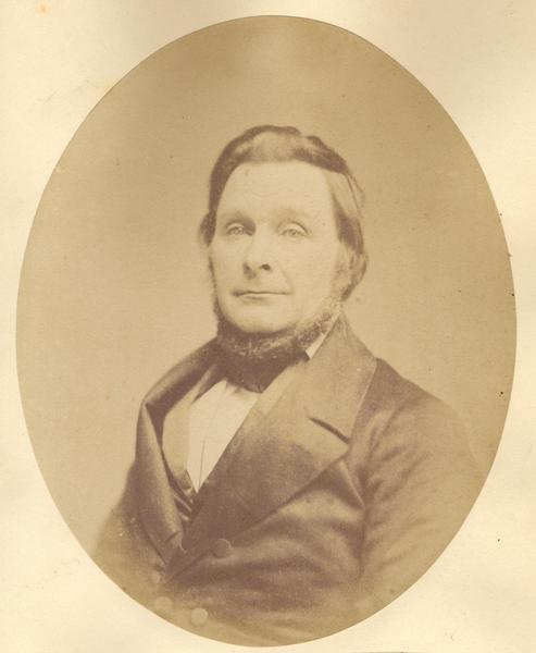 Head and shoulders portrait of Edward Pier.  He was born in New Haven, Vermont on March 31, 1807, and came to Wisconsin in September of 1834.  Pier was one of the first to settle in Fond du Lac.  He died on November 10, 1877.