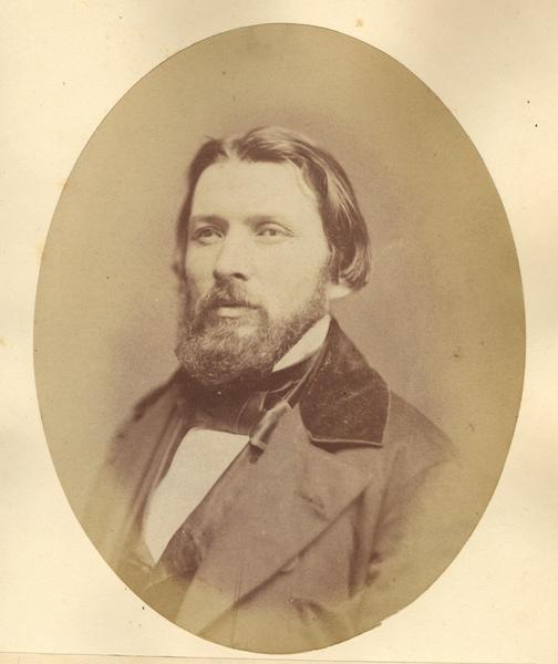 Quarter-length oval portrait of N.M. Juneau. He was born in Green Bay on November 14, 1821, and resided in Theresa, Dodge County.