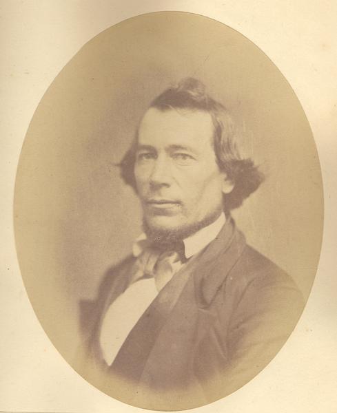 Quarter-length oval portrait of Robert Aiken. He was born in Alleghany County, Pennsylvania, on December 25, 1816. Aiken came to Grant County, Wisconsin in 1835, and moved to Richland County in 1845. He was the first white settler to make a home on the Pine River in Richland County.