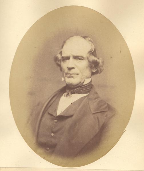 Quarter-length oval portrait of John Porter.  He was born in Harrison County, Kentucky, on February 27, 1798, and came to Wisconsin in April of 1827.