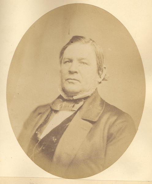 Quarter-length oval portrait of Leonard W. Weeks. He was born in Caledonia County, Vermont, on November 18, 1805, and moved to Wisconsin in the spring of 1836.