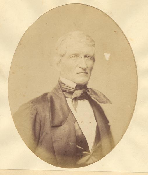 Quarter-length oval portrait of William P. Ruggles.  He was born in Barre, Massachusetts, in February of 1807.  Ruggles came to Wisconsin on July 3, 1836, and resided in Ridgeway, Iowa County.
