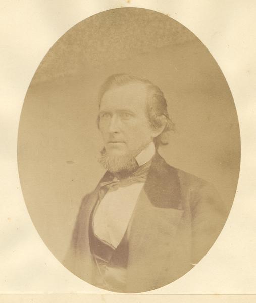 Quarter-length oval portrait of James H. Earnest.  He was born in Simpson County, Kentucky, on January 11, 1818.  On September 3, 1836, Earnest came to Shullsburg, Wisconsin.  He represented Wisconsin as a Democrat in the 1860 and 1876 National Conventions.
