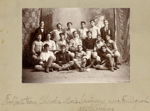 Group portrait of a Cherokee Male Seminary football team.