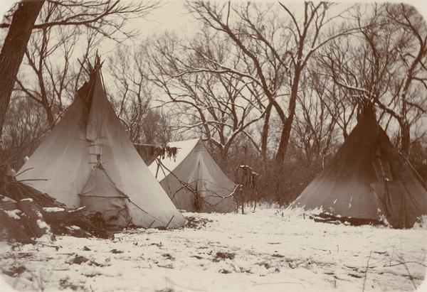Anadarko tepees covered in snow during the first snowstorm in two years.