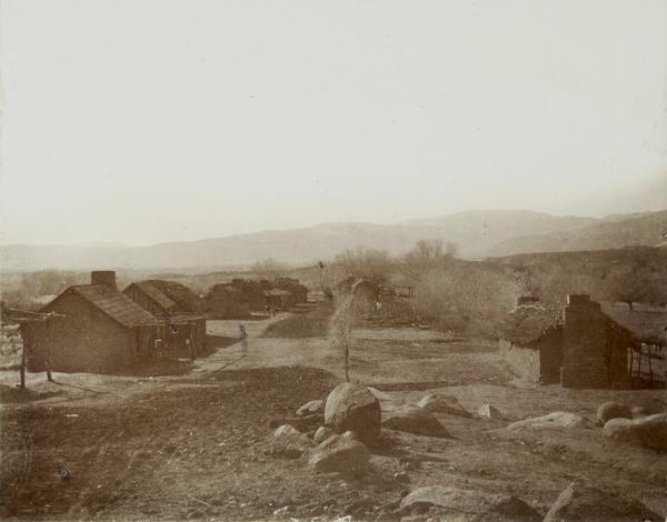 A view of the principal street from the women's ranch in the Agua Caliente village of the Mission Agency in California.