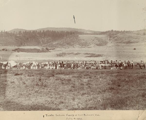 A large group portrait up at a Paiute Indian Camp.
