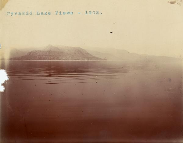 A distant view of Pyramid Lake's Rattlesnake Island.