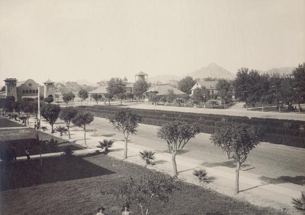 Elevated view of grounds and buildings of the Pima Agency, near Phoenix.
