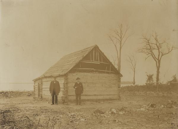 W.A. Jones and an unidentified man, probably on Bear Island, the location of the Ojibwa-Pillager Battle.