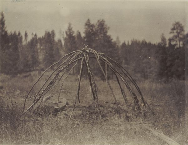 The framework to an Indian sweat house at the Warm Springs Agency in Oregon.