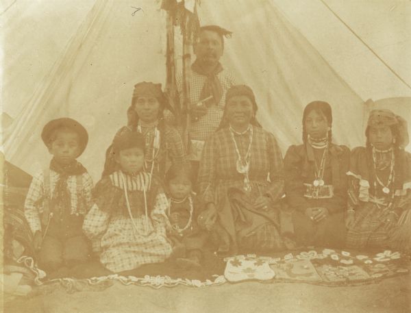Arthur Symintire and his family in a tipi at the Warm Springs Agency in Oregon.