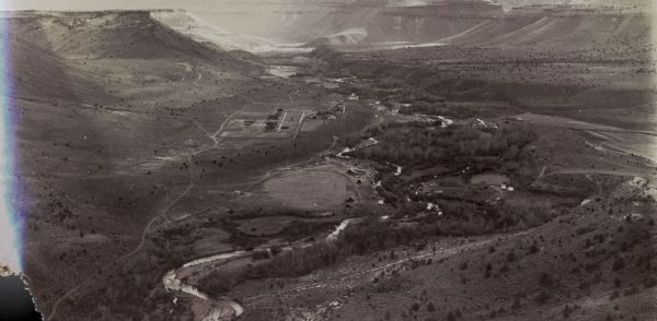 Elevated view of Warm Springs Agency or Reservation in Oregon.