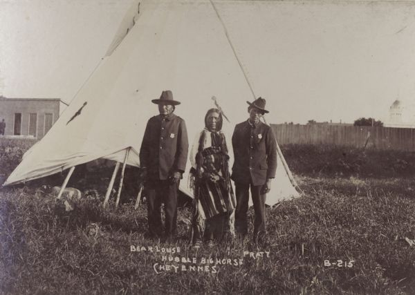 Bear Louse, Hubble Big Horse, and Pratt, Cheyenne Indians, at the Trans-Mississippi Exposition and Indian Congress.