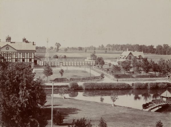 Elevated view of barn and farmer's house of John Bass.