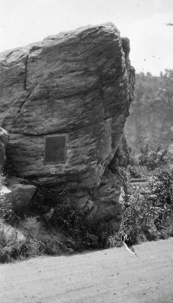 Van Hise Rock by Ableman's Narrows (Rock Springs), with dedication plaque. Rock Springs was called Ableman until 1947.