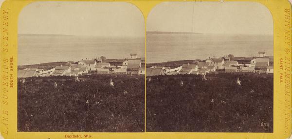 Stereograph view of Lake Superior scenery and downtown area.