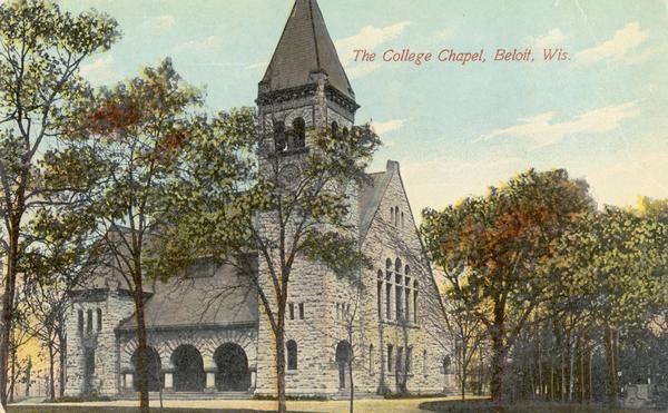 View towards the chapel. Caption reads: "The College Chapel, Beloit, Wis."