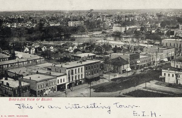 Elevated view of downtown. Caption reads: "Bird's-eye view of Beloit."