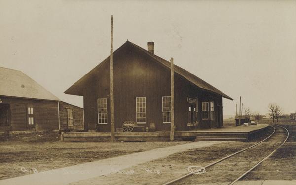 Green Bay and Western Depot. Caption reads: "G. B. & W. Depot, Blair, Wis."