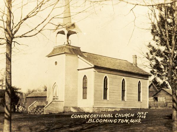 Caption reads: "Congregational Church, Bloomington, Wis." The church was built in 1872.