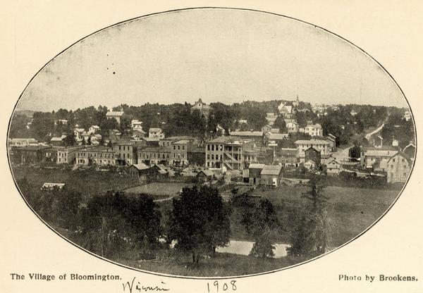Oval-framed view of the village of Bloomington.