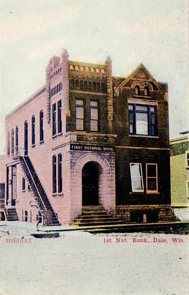 First National Bank. Caption reads: "1st Nat. Bank, Dale, Wis."