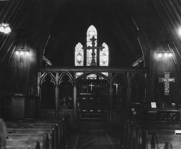 Interior view of St. John Chrysostom Episcopal Church, looking towards the altar.