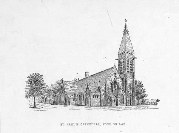 View of St. Paul's Cathedral. Caption reads: "St. Paul's Catherdal, Fond du Lac".