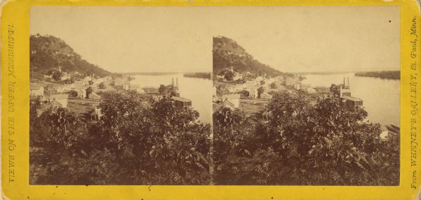 Stereograph of the upper Mississippi River. The text on the photograph reads: "From Whitney's Gallery, St. Paul, Minn."