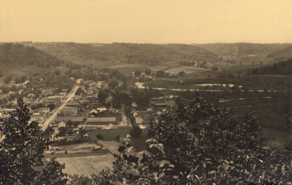 Elevated view of a town in the Kickapoo Valley.