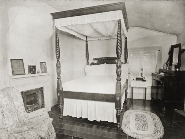 Interior of a bedroom in Hazelwood, the home of Morgan L. Martin. Morgan Lewis Martin served as county judge of Brown County from 1875 until his death in 1887.