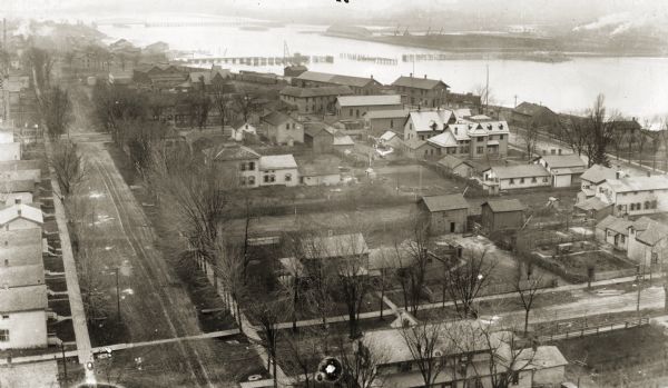 View of Green Bay from the top of St. Willibrord's Church. A river can be seen in the background.