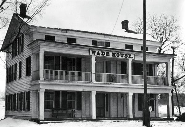View of the north elevation of the Wade House. The Wade House, one of the earliest stagecoach inns in Wisconsin, was built between 1847 and 1851 by Sylvanus Wade. It became the most important stop on the plank road between Sheboygan and Fond du Lac.