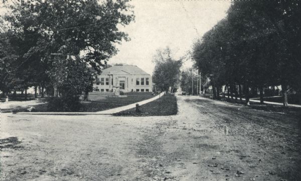 View down road towards the Whitewater Public Library.
