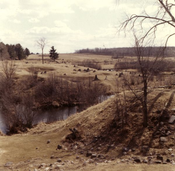 The Mississippi River Logging Company's railroad grade two miles south of Weyerhaeuser over Soft Maple Creek, built about 1875-76.