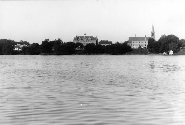 View across Fox River towards the St. Norbert's College campus.
