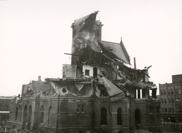 View of the Marathon County Court House being razed.