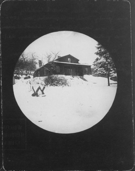Round-framed view of the house in which Rev. A.L. Lindsley and his family lived in 1846. In it were born Julia West, Addison Alexander, and Justus (who died there at nine days old).